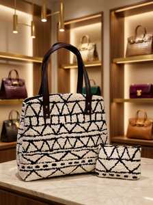 Conjunto de 2 Piezas: Bolso Tote de Felpa con Estampado Geométrico para Mujer y Bolsa a Juego, Bolso de Hombro de Tela Suave, Venta al Por Mayor - Product Image 3