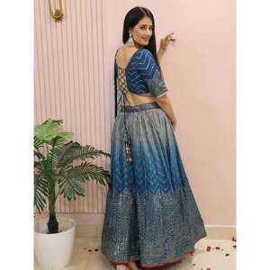 Dazzling Blue Chinon <b>Sequin</b> <b>Party</b> Wear Lehenga Choli - Product Image 6