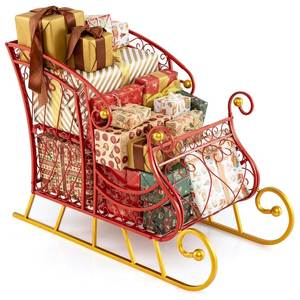 Red Metal <b>Christmas</b> Decorative Bins with Reindeer and <b>Tree</b> Design Round Shape Traditional Style Reusable Outdoor Holiday Display - Product Image 5