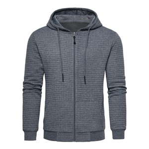 Sweat-shirt zippé à capuche pour homme en maille gaufrée, manches classiques, couleur unie, coupe décontractée ample, idéal pour l'hiver, avec poches et broderies - Product Image 6