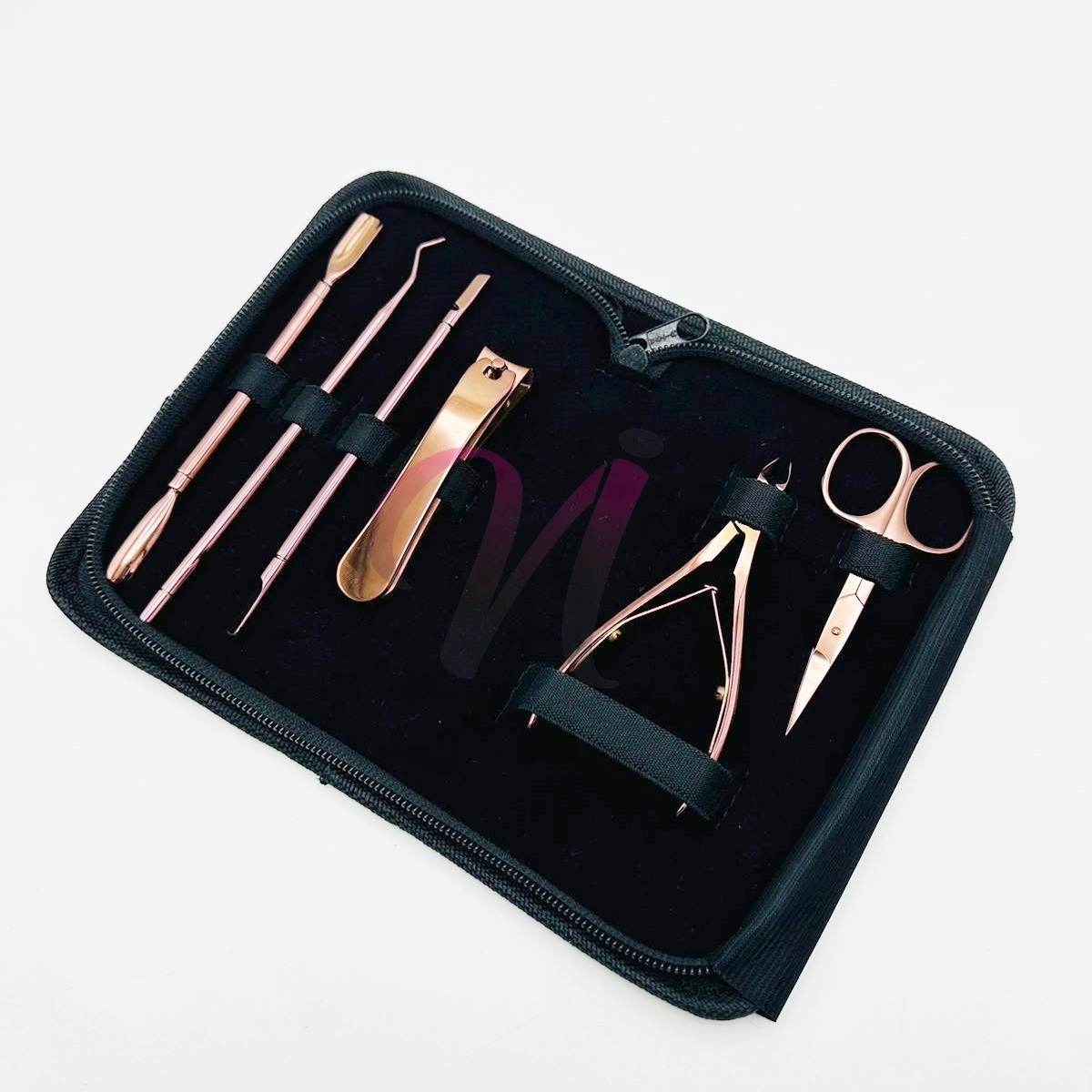 Kit d'outils de manucure et de pédicure de haute qualité en or rose Poussoirs à cuticules Outil d'art des ongles avec pince à cuticules en acier inoxydable massif