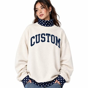 Sweat-shirt surdimensionné pour femme avec appliqué, col montant, lettres personnalisées, pois superposés, en tissu molletonné de coton de haute qualité, conception OEM - Product Image 1
