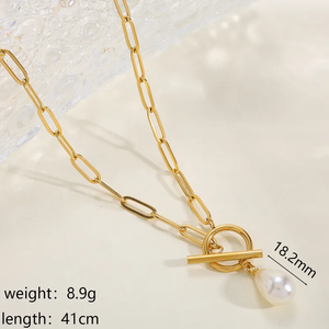 Collier pendentif uni pour femme en acier inoxydable 304 avec finition plaquée or 18 carats et chaîne en forme de trombone - Product Image 4