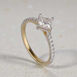 Princess Cut Diamond Solitaire Half Eternity Ring 1.00Ct Lab Grown 10k Yellow Gold Classic Style Promise Gift For Anniversary - Product Image 3
