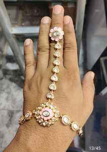 Wholesale Gold Plated Mint Green Kundan Hathphool for Women Floral Hand <b>Harness</b> Bracelet Adjustable Bridal Hand Jewelry - Product Image 3