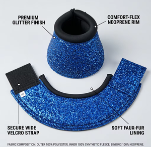 Bottes de protection anti-retour pour chevaux, en néoprène rembourré, imperméables, légères, pour l'extérieur, en tissu pailleté bleu roi de qualité supérieure, absorbant les chocs - Product Image 1