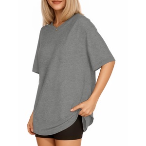 T-shirt oversize à manches chauve-souris et col rond, couleur unie, longueur longue, 100 % coton jersey, haut tendance grande taille pour femme de Bd - Product Image 4