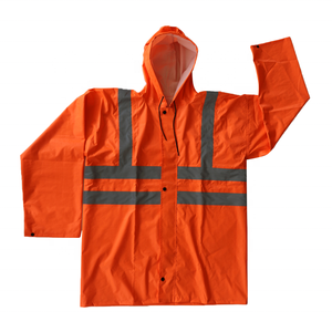 Orange Hi Vis Waterproof Chemical & Oil Resistant Rain Suit 2 Piece 190T Polyester <b>PVC</b> Coated Reflective Safety Raincoat Set - Product Image 4