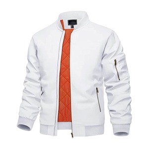 Blouson bomber blanc pour homme, fermeture éclair, couleur unie, vêtement d'extérieur décontracté, pour l'automne, coupe classique, en polyester - Product Image 1