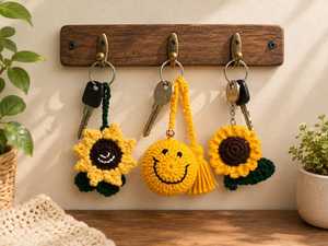 Lot de porte-clés tournesol au crochet faits main en fil de coton doux – Charme de sac fleur mignon Amigurumi, cadeau écologique pour - Product Image 4