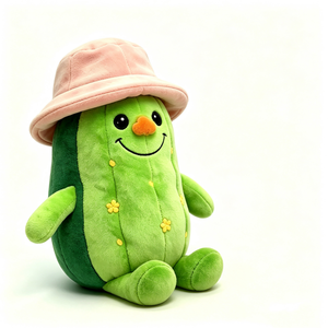 Peluche de pepino personalizado, peluche de pepino con sombrero de pescador rosa, peluche de pepino con brazos y piernas. - Product Image 4