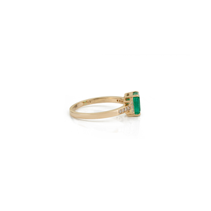 Precious Gemstone Fine 7x5 mm Octagon Cut Emerald & Diamond <b>Stacking</b> Engagement <b>Ring</b> K14 Solid Yellow Gold Wholesale Jewelry - Product Image 5