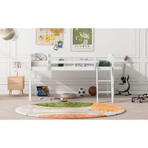 Letto a soppalco basso in legno bianco a grandezza naturale con scaletta, opzioni di posizionamento scaletta a sinistra o a destra (Vecchio SKU GX000366AAK) - Product Image 6