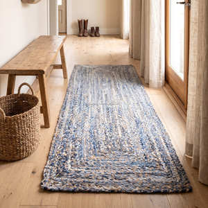 Tapis d'intérieur abstrait bohème rectangulaire bleu gris beige en jute durable pour salon, tapis décoratifs pour le sol - Product Image 2
