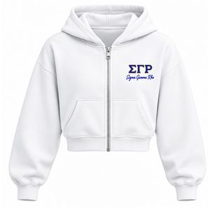 Sweat à capuche blanc zippé pour femmes avec broderie Sigma Gamma Rho, en molleton, entièrement zippé, vêtements grecs personnalisés, vêtements à lettres grecques - Product Image 1