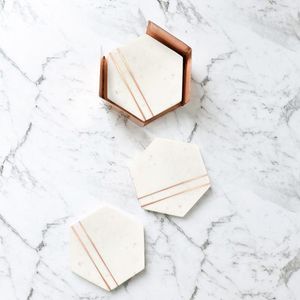 2026 Classic <b>Marble</b> <b>Coasters</b> 4-Piece Gift Set White Black Square Checkered Design Eco-Friendly Home Decor - Product Image 5