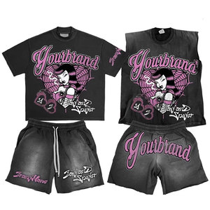 ชุดเสื้อสเวตเชิ้ตคอกลมพิมพ์โลโก้ตามสั่งและกางเกงขาสั้นสำหรับผู้ชาย สไตล์ลำลองฤดูร้อน ชุด 2 ชิ้น สวมใส่สบาย - Product Image 3