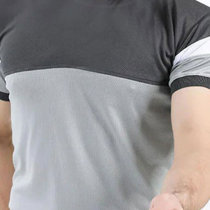 <b>Men's</b> Gray Color Blocked <b>Short</b> <b>Sleeve</b> T-Shirt O-Neck Quick Dry Knitted Sporty Fit Slim Regular Length - Product Image 5
