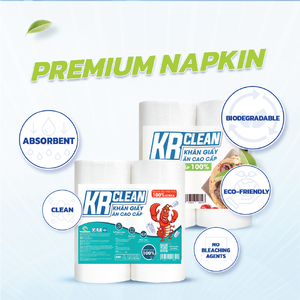 Krclean Premium 15x15cm White Virgin Wood Pulp Non-Woven Disposable Party Napkins Rolled Tissue 1-Ply Vietnam Factory - Product Image 2