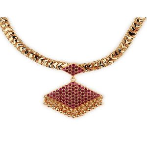 Collar de Aleación Chapado en Oro con Diseño Geométrico y Cristal Rojo, Conjunto de Joyería Vintage para Mujer para Fiestas - Product Image 6