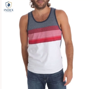 Débardeur tricoté sans manches pour homme Index Apparel, à blocs de couleur et rayures, col rond, décontracté, gris, rouge, blanc - Product Image 1