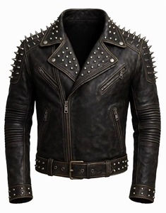 Chaqueta de Motero de Cuero Morado con Tachuelas Personalizada |   Chaqueta de Motocicleta Estilo Punk Rock |   Ropa de Moda Hecha a Mano de Primera Calidad a Bajo Precio - Product Image 1