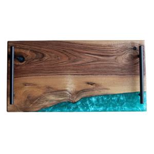 Bandeja de comida de resina y madera de acacia, regalo de boda real, con mango de metal, suministros para restaurantes y hoteles - Product Image 2