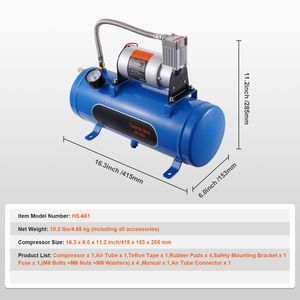 Sistema Compressore d'Aria a Bordo 12V, 6 Litri, Compressore per Pneumatici con Clacson da Treno, Pressione di Lavoro 120 psi - Product Image 4