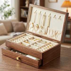 Solid Wood Multi Tier Jewelry <b>Box</b> Premium Organizer Storage Case for Earrings Necklaces Bracelets & High-End Jewelry <b>Box</b> - Product Image 6