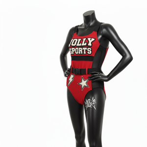 Ensemble de maillot de bain en polyester et élasthanne de haute qualité, rouge et noir, avec empiècements en mesh contrastant, logo brodé personnalisé, pour femme. - Product Image 6