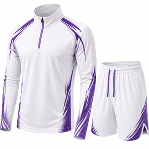 Conjunto de Pantalones Cortos y Sudadera con Cierre de Cremallera de un Cuarto, Color Blanco y Amarillo, para Hombre, Tejido Transpirable, 100% Poliéster, Ropa Deportiva Informal para Verano y Actividades al Aire Libre - Product Image 1