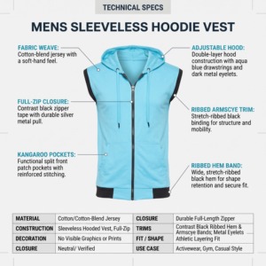 Chaleco Personalizado para Hombre, Sin Mangas, con Capucha y Cierre, Color Sólido, Tejido, Informal, Ligero, Deportivo, Transpirable, Corte Regular - Product Image 4