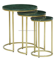 Ensemble de 3 Tables couleur or, meubles de rangement en granit vert/marbre, bout avec tabouret de rangement polyvalent, simples et attrayants