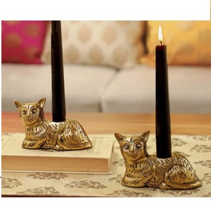 Portavelas Votivas con Diseño de Gato para Navidad y Bodas, Juego de 2 Portavelas Metálicos de Diseño Moderno - Product Image 1