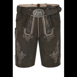 Custom Embroidered Button Fly High Waist Suede <b>Leather</b> Bavarian <b>Shorts</b> Solid Casual Nonwoven New Arrival Traditional Style - Product Image 6