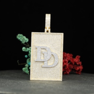 Custom Rectangle Shape Charm Pendant Iced Yellow Gold Plated Hip Hop Moissanite Necklace for Certified Personalized Jewelry <b>Gift</b> - Product Image 1