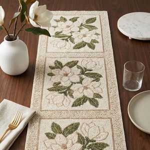 <b>Cream</b> Embroidered Floral Table Runner Classic Cotton Home Decor - Product Image 4