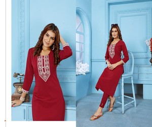 Fancy Rinkal Cotton Embroidery Work <b>Top</b> Pant Set Women Ethnic <b>Wedding</b> Outfit 85233 Salasar Goldy Vol-1 red - Product Image 2