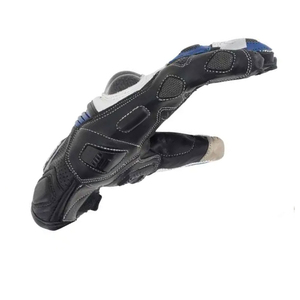 Leather Full Finger <b>Cycling</b> <b>Gloves</b> Hook & Loop Closure Men Riding <b>Gloves</b> Black Blue White - Product Image 1