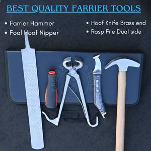 Kit de herramientas para el cuidado de pezuñas de herrador con cortador de paredes de pezuña, alicates para potros, cuchillo para pezuñas con punta de latón, lima raspadora y martillo de accionamiento de acero inoxidable - Product Image 2