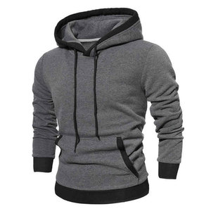 <b>Men's</b> Slim Fit Hooded Sweatshirt Gray Cotton Knitted Casual Hoodie With Pockets Autumn Wear - Product Image 1