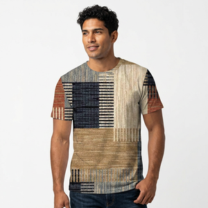 Men's <b>Patchwork</b> Pattern Digital Print Short Sleeve O-Neck Casual T-<b>Shirt</b> Regular Fit Woven Cotton Breathable Style - Product Image 4