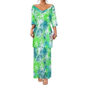 Conjunto de Top y Falda Elegante de Diseño Polinesio de Alta Gama para Fiesta, Puletasi Hawaiano Tonga con Estampado Otoñal, Ropa Sexy para Mujer - Product Image 1