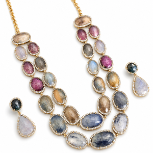 Ensemble de bijoux de luxe en argent 925 plaqué or avec pierres précieuses multicolores, collier superposé et boucles d'oreilles pour femme, cadeau de mariage - Product Image 5