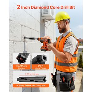 Punta da trapano diamantata a secco da 2 pollici di diametro, profondità di foratura 9-1/2 pollici, filettatura interna 5/8-11, per muratura e cemento - Product Image 2
