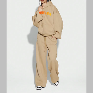 Conjunto de Sudadera Corta y Pantalones Deportivos para Mujer con Logotipo Personalizado, Conjunto de Sudadera y Pantalones Deportivos Lisos, Conjunto de Dos Piezas para Mujer - Product Image 2