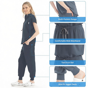 Ensemble de tenues médicales unisexe, uniforme d'hôpital, pantalon tricoté en coton et polyester, vêtements d'infirmière, couleur grise, détection d'aiguilles - Product Image 5