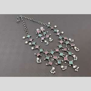 Juego de collar de perlas y piedras de cristal chapado oxidado 11714291PGR-Joyas de perlas de lujo - Product Image 1