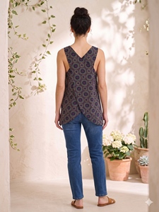 Camiseta sin mangas con cuello en V para mujer, estampado geométrico, corte holgado, informal, primavera-verano, tejido transpirable - Product Image 2