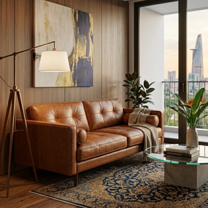 Vietnam Supply Luxury Leather Loveseat Mid Century Style Button Tufted Couch for Elegant Living Room Furniture Collections - Product Image 2